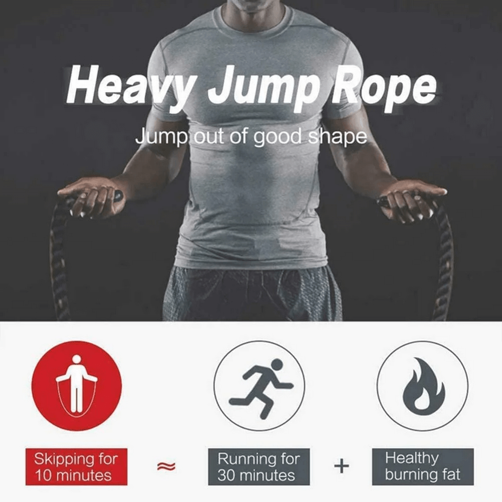 Heavy duty black and yellow battle jump rope with rubber handles, ideal for strength and endurance training.